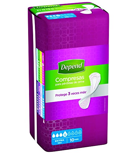 Depend Compresas - Absorbentes para pérdidas de orina, absorción extra, color beige - Pack de 10 unidades