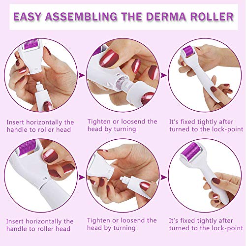 Derma Roller Kit 6 en 1, 1.5/1.0/0.5 Micro agujas Cepillo de silicona y bandeja desinfectante para la regeneración de la piel, arrugas, manchas oscuras, manchas de acné.