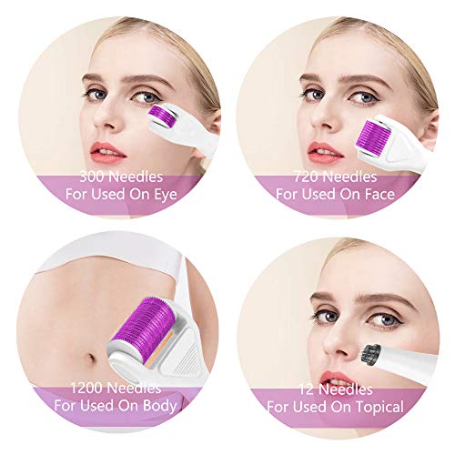 Derma Roller Kit 6 en 1, 1.5/1.0/0.5 Micro agujas Cepillo de silicona y bandeja desinfectante para la regeneración de la piel, arrugas, manchas oscuras, manchas de acné.
