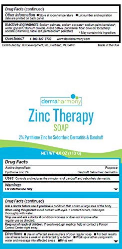 DermaHarmony 2% Pyrithione Zinc (ZnP) Bar Soap 4 oz - Crafted for Those with Skin Conditions - Seborrheic Dermatitis, Dandruff, Psoriasis, Eczema, etc.