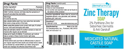 DermaHarmony 2% Pyrithione Zinc (ZnP) Liquid Castile Soap (4 Fl Oz Bottle)