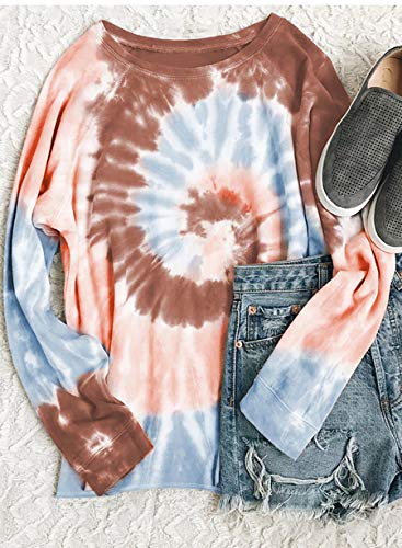 Derrick Aled(k) zhuke SuéTer Largo para Mujer Primavera Y OtoñO Casual Irregular Tie-Dye Estampado Cuello Redondo Top para Mujer
