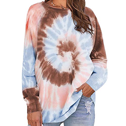 Derrick Aled(k) zhuke SuéTer Largo para Mujer Primavera Y OtoñO Casual Irregular Tie-Dye Estampado Cuello Redondo Top para Mujer