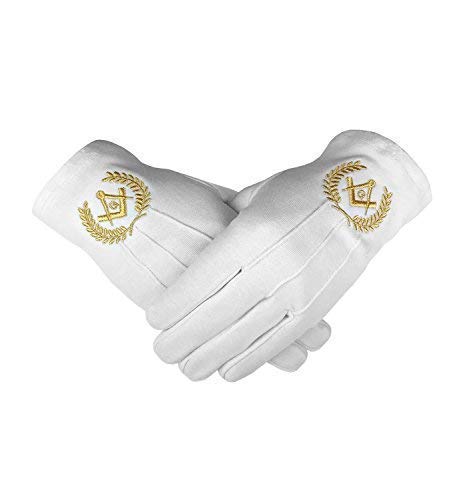 Desconocido Accesorio Masónico Blanco 100% Cotton Guantes Cuadrado Brújula & G BT048 - Oro, X Large