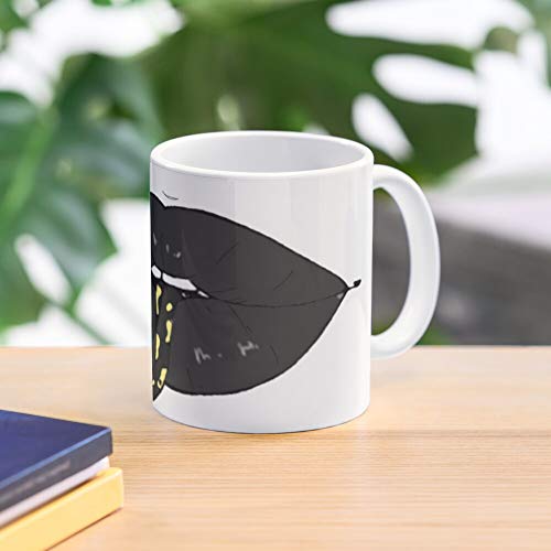 DesignDetail Yellow Art Shiny Snake Spooky Lips Ink Black Tatto La Mejor Taza de café de cerámica de mármol Blanco de 11 oz