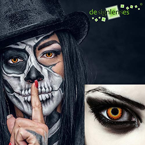 Designlenses, Dos lentillas de colores naranjas para Halloween hombre-lobo costume lentes de tres meses sin dioprtías/corregir + gratis caso de lente „Orange Werewolf"