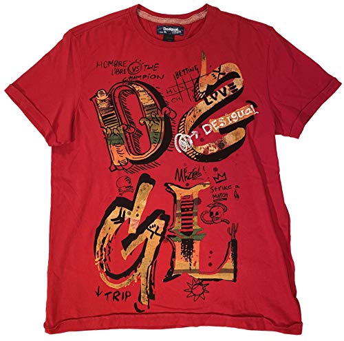 Desigual Adolfo - Camiseta con bordado para hombre, color rojo -  Rojo -  X-Large