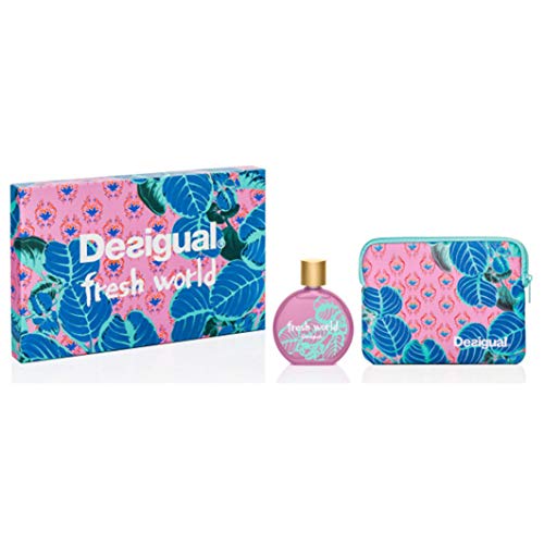 DESIGUAL Fresh World Eau DE Toilette 100ML VAPORIZADOR + Neceser 1U. Unisex Adulto, Negro, Único