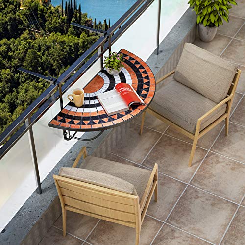 Deuba Mesa Colgante de balcón Plegable Roma Sun diseño Mosaico barandilla de 4cm hasta 16cm 76x40cm terraza jardín