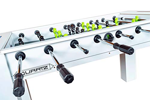 Devessport - Futbolín Quartz White ideal para jugar con amigos - Gran tamaño - Patas con mayor estabilidad - Mango de plástico - Retorno de bolas - Con posavasos - Medidas: 145 x 75.8 x 87.5 Cm