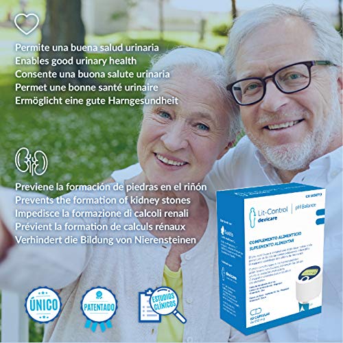 Devicare - Lit-Control pH Balance - Complemento Alimenticio - Previene la Formación y Facilita Expulsión de Cálculos Renales - Patentado - 60 cápsulas