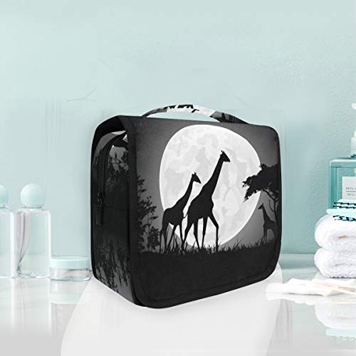 DEZIRO - Neceser de maquillaje de viaje con jirafa y luna gigante, bonita bolsa de almacenamiento para mujeres con gancho para colgar en la pared