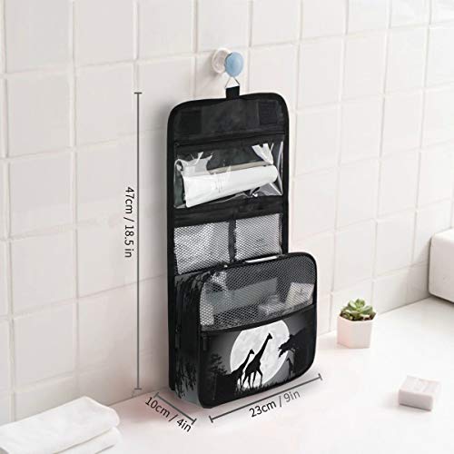 DEZIRO - Neceser de maquillaje de viaje con jirafa y luna gigante, bonita bolsa de almacenamiento para mujeres con gancho para colgar en la pared