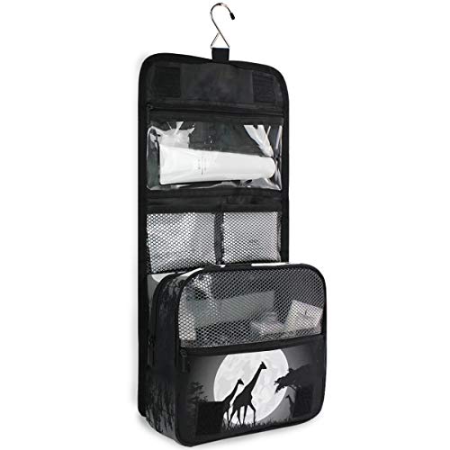 DEZIRO - Neceser de maquillaje de viaje con jirafa y luna gigante, bonita bolsa de almacenamiento para mujeres con gancho para colgar en la pared