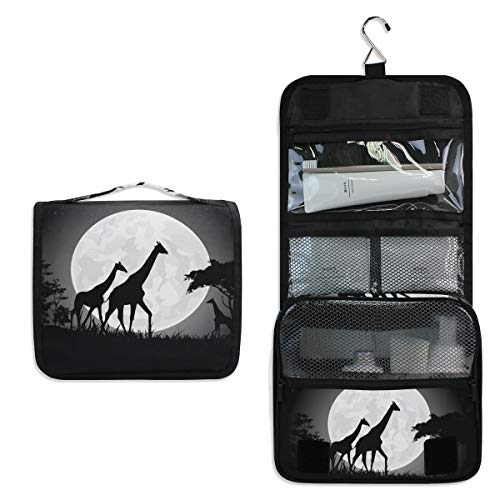 DEZIRO - Neceser de maquillaje de viaje con jirafa y luna gigante, bonita bolsa de almacenamiento para mujeres con gancho para colgar en la pared
