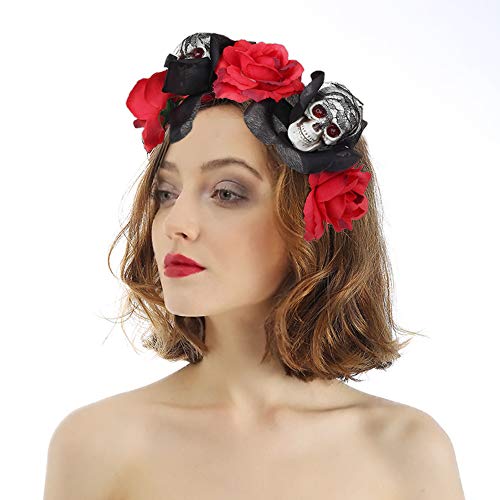 Diadema de Halloween, 1 diadema de calavera gótica y 1 pieza de joyería para la cara para mujer, disfraz de Halloween