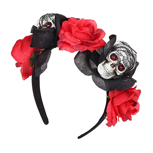 Diadema de Halloween, 1 diadema de calavera gótica y 1 pieza de joyería para la cara para mujer, disfraz de Halloween