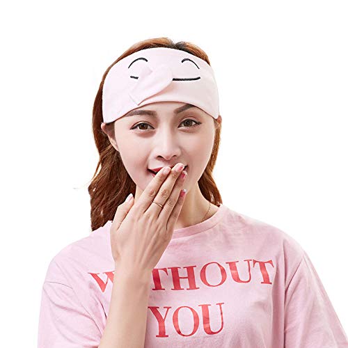 Diadema Mujer- 3 Piezas, Diadema Elástica Franela Gato, Diadema Elástica Hidratante, Diadema Ducha Lavado Maquillaje-Smiley bordado rosa