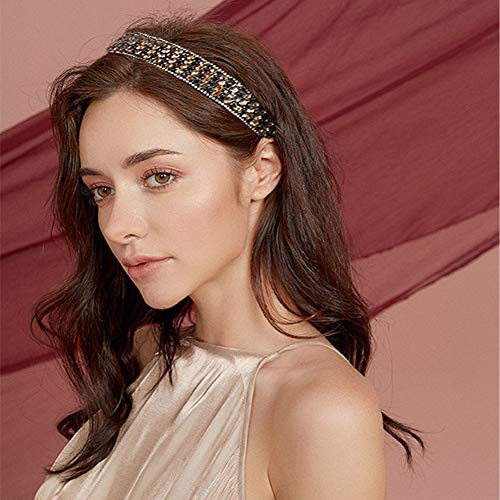 Diademas Anchas para Mujer y Niñas de Colores Variados y Tejido con Relieve Diademas a la Moda para Cualquier Ocaciones (2 Pcs de Cristales)