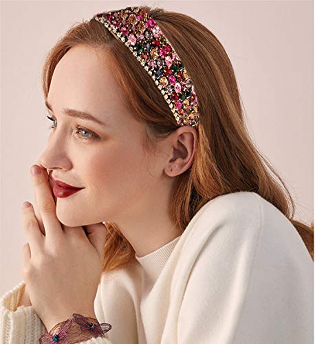 Diademas Anchas para Mujer y Niñas de Colores Variados y Tejido con Relieve Diademas a la Moda para Cualquier Ocaciones (2 Pcs de Cristales)