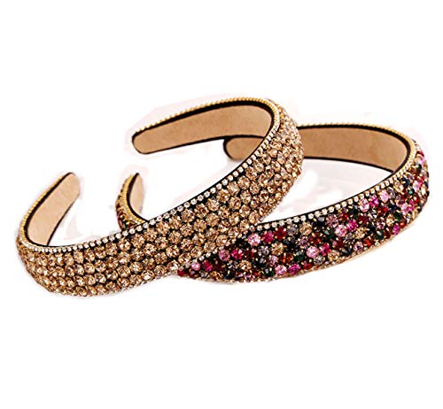 Diademas Anchas para Mujer y Niñas de Colores Variados y Tejido con Relieve Diademas a la Moda para Cualquier Ocaciones (2 Pcs de Cristales)