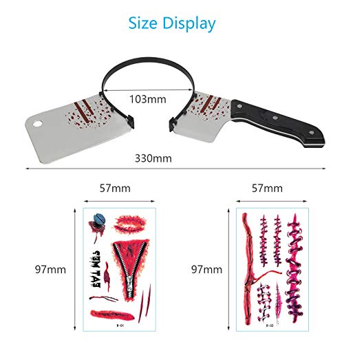 Diademas de Armas de Halloween KATOOM Disfraz de Diadema Sangrienta de Halloween Y Aterrador con 30 Hojas de Pegatinas de Tatuaje de Cicatriz para Vampiro, Zombi, Terror, Decoración de Fiesta, Disfraz