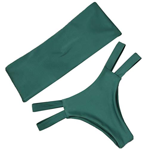 Dicomi Bikini Traje de baño de Dos Piezas de Bikini de Corte sólido con Top de Mujer(Verde)