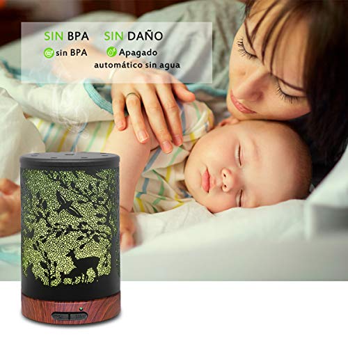 Difusor de Aceite Esenciales Difusor de Aromaterapia Humidificador Aceites Esenciales Ultrasónico Difusor de Aceites Automáticamente Apaga Cuando sin Agua 100ml