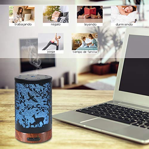 Difusor de Aceite Esenciales Difusor de Aromaterapia Humidificador Aceites Esenciales Ultrasónico Difusor de Aceites Automáticamente Apaga Cuando sin Agua 100ml