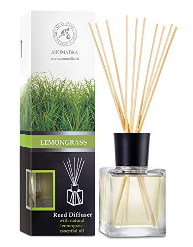 Difusor de Lemongrass 200ml - con Aceite de Lemongrass Natural - Intensivo - Fragancia Fresca y de Larga Duración - Difusor de Caña Perfumado con 8 Palos de Bambú - 0% Alcohol