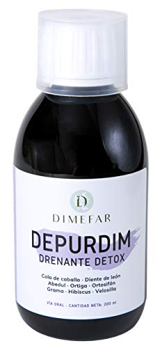 DIMEFAR - Depurdim - Drena + Detox + Control Peso - Cola de Caballo + Hibiscus + Diente de León + Ortosifón + Grama + Velosilla + Ortiga + Abedul, 200ml | Drenante | Detox | Eliminar Grasas