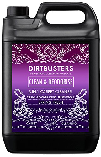 Dirtbusters Fórmula Concentrada 3 en 1 Limpia y Desodoriza Moquetas y Tapizados. Elimina y Neutraliza los Malos Olores. Apto para Aspiradoras y Materiales Delicados. Aroma Primaveral 1 x 5 Litros