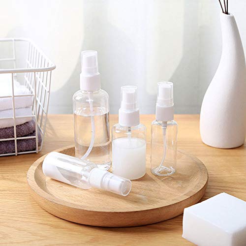 DishyKooker - Mini botella pulverizadora de plástico transparente, rellenable, botella pequeña y portátil, ideal para cosméticos acuáticos, limpieza casera