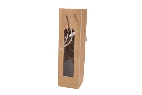 DISOK Bolsa para Botella de Vino Kraft con Ventana - Bolsas para Vino, Originales, Bonitas de Papel, Cartón, Marrones, Kraft. Originales Bolsas Ofertas Comprar Online para Bodas, Botellas Vinos