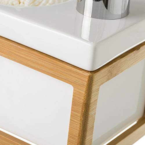 Dispensador con estropajo blanco nórdico bambú de cerámica de 15x10x9 cm - LOLAhome