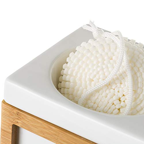 Dispensador con estropajo blanco nórdico bambú de cerámica de 15x10x9 cm - LOLAhome
