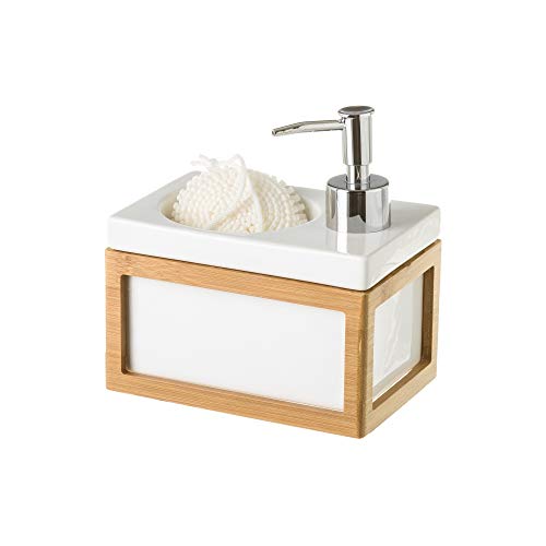 Dispensador con estropajo blanco nórdico bambú de cerámica de 15x10x9 cm - LOLAhome