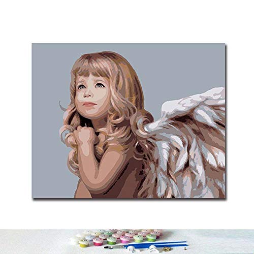 DIY Digital Oil Painting Foreign Girl Angel Wings Cute Innocent Living Room Character Painting Chinese Painting Art Decoration -40X50CM-Framed