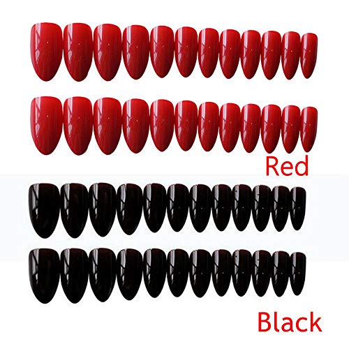 DIY Manicura Calcomanía Natural Stiletto Rojo/Negro Manicura Herramienta Falsa Uñas Puntas con pegamento uñas postizas Full Cover