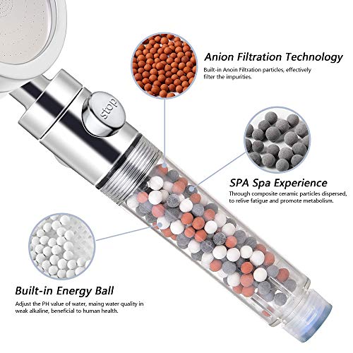 Diyife Alcachofa de Ducha, [Versión Actualizada] Ducha de Mano de Alta PresióN 3 Modos con BotóN de Parada Agua Sistema Universal de Ducha con Filtro de FlúOr Ahorro de Agua Ayuda A Secar La Piel