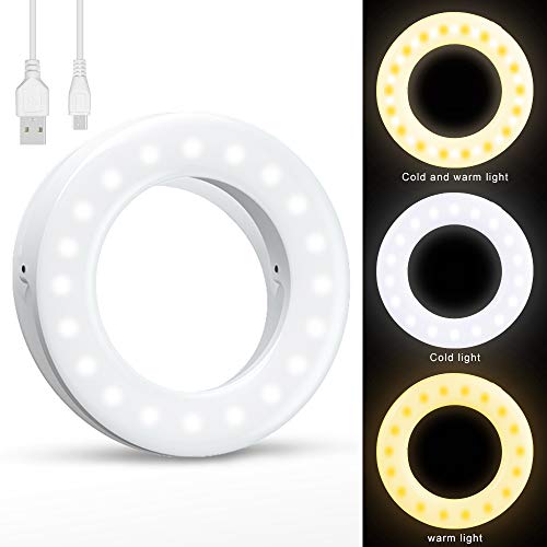 Diyife Anillo de luz Selfie,[Versión Mejorada] 40 LED USB Recargable Selfie Light Clip en Teléfono con Ajuste Continuo de 3 Modos de luz para Youtube, Facebook,Transmisión en Vivo, Maquillaje, Vlog