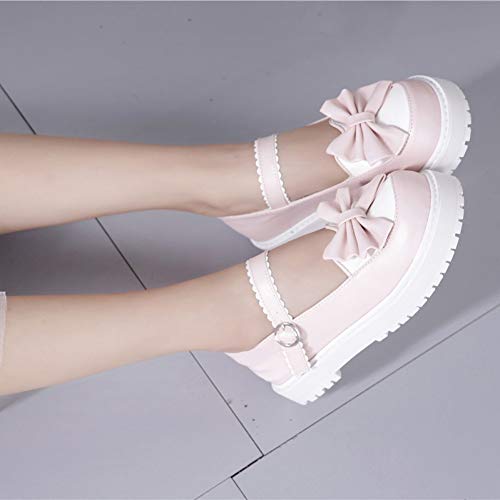DJDLNK Zapatos De Niña Lolita Dulce Cabeza Redonda Zapatos De Mujer Cómodos Zapatos De Bowknot Lindos