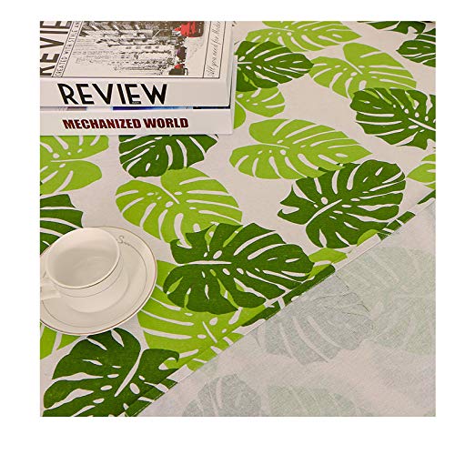 DJUX - Mantel rectangular de algodón con hojas de banana (140 x 300 cm), color verde