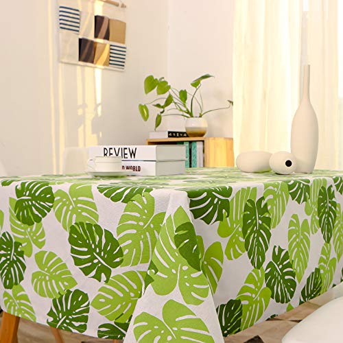 DJUX - Mantel rectangular de algodón con hojas de banana (140 x 300 cm), color verde