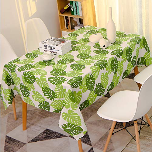DJUX - Mantel rectangular de algodón con hojas de banana (140 x 300 cm), color verde