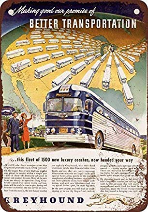 DKISEE Aluminum Safety Sign 1947 Greyhound Luxury Coaches Metal Sign Garage Signs Durable Rust Proof Warning Sign Aluminum Metal Sign 8"x12"