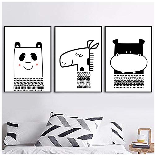 DLFALG Imprime imágenes Home Wall Art Modular Poster Nordic Cartoon Cute Animal Collection Pinturas de jirafas en lienzo Living Room Decor- 40x50cmx3 Sin marco
