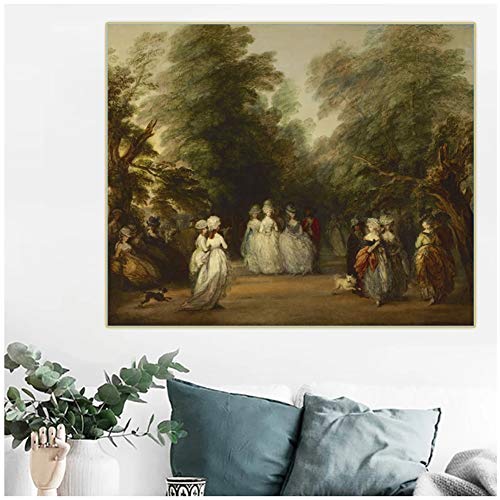 DNJKSA Thomas Gainsborough 《The Mall in Saint James's Park》 Lienzo Pintura al óleo   Impresión en   Lienzo Obra de Arte Póster Imagen Decoración de la Pared Decoración para el hogar-60x80cm Sin Marco