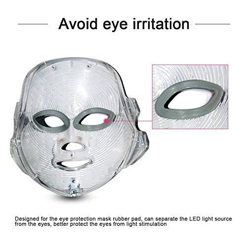 DNNAL Facial Instrumento De Belleza 7 Luz de Color Máscara LED Rejuvenecedor de la Piel Tratamiento casero SPA Rejuvenecimiento de la Piel Cuidado de la Belleza Masajeador,Blanco