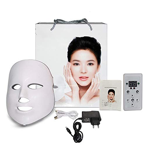 DNNAL Facial Instrumento De Belleza 7 Luz de Color Máscara LED Rejuvenecedor de la Piel Tratamiento casero SPA Rejuvenecimiento de la Piel Cuidado de la Belleza Masajeador,Blanco